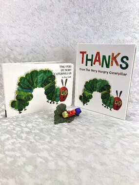 Eric Carle Hungry Caterpillar 2-Book Bundle + Handmade Caterpillar Hair Clip NWT